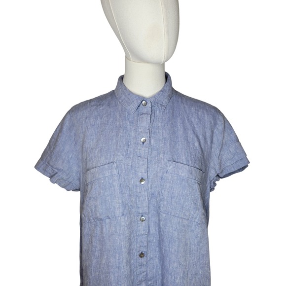 J.Jill Blue Linen Button-Front Midi Dress Size Medium Coastal Grandma European - Picture 3 of 7